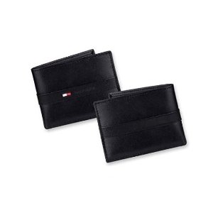 Tommy Hilfiger Men's Leather Wallet – Slim Bifold with 6 Credit Card Pockets and Removable Id Window, Black, One Size
