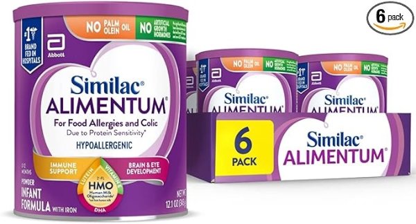 Alimentum with 2’-FL HMO Hypoallergenic Infant Formula, for Food Allergies and Colic,* Suitable for Lactose Sensitivity, Baby Formula Powder, 12.1-oz Value Can, Pack of 6