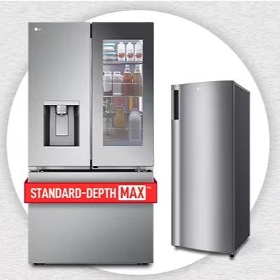 LG 31.7 cu. ft. Standard Depth MAX Refrigerator with Internal Water Dispenser + LG 6.0 cu. ft. Single Door Refrigerator with Inverter Compressor and Pocket Handle in Platinum Silver