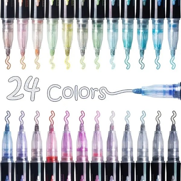 12/24Pcs Magic Shimmer Paint Pens, For Adults Christmas Art Coloring Painting/ Drawing/Posters Gift/DIY Art Crafts Signature Halloween/Thanksgiving Day/Christmas Gift Easter Gift