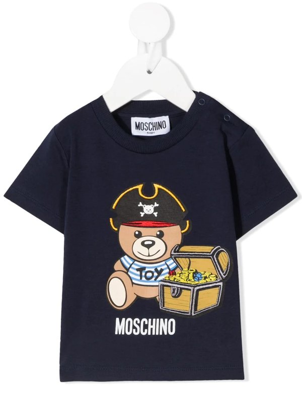 teddy bear-print short-sleeved T-shirt