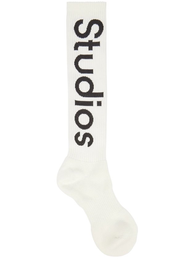 Ivory logo cotton-blend knee-high socks