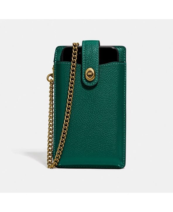 Polished Pebble Leather Turnlock Chain Phone Crossbody