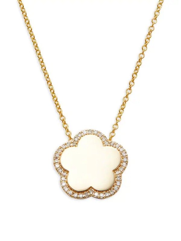 14K Yellow Gold & 0.16 TCW Diamond Flower Pendant Necklace