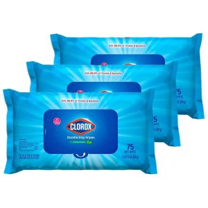 手慢无：Clorox 超值装消毒湿巾 便携软包装3包 共225张