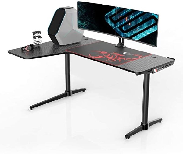 L60 Gaming Desk 60" X 43" L Shaped Large Computer Workstation PC Gamer Desk with Mouse Pad for Men Boyfriend Female Gift