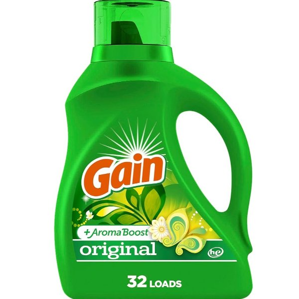 Gain + Aroma Boost Laundry Detergent Liquid Soap, Original, 32 Loads 46 Fl Oz