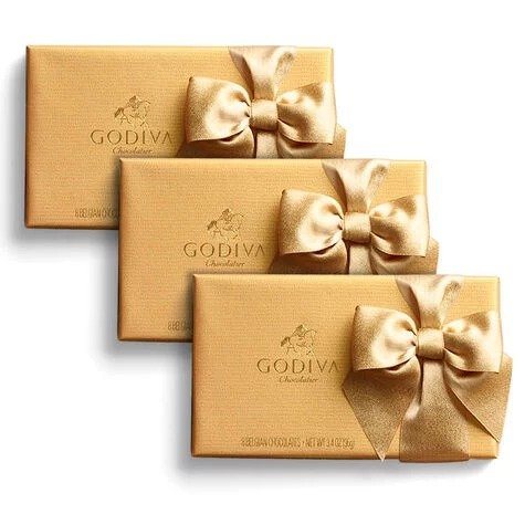 Assorted Chocolate Gold Gift Box, Gold Ribbon, Set of 3, 8 pc. each | GODIVA
