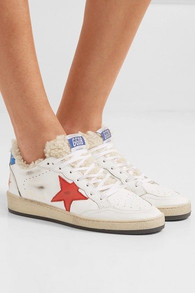 Ball Star shearling-lined distressed leather sneakers