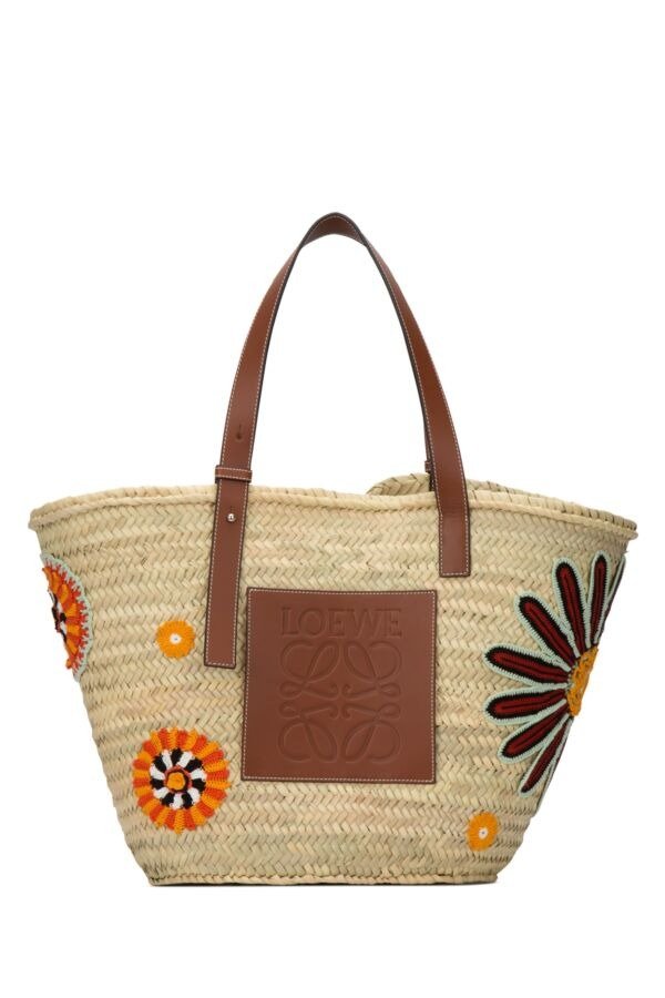 Raffia large Basket Flowers shopping bag