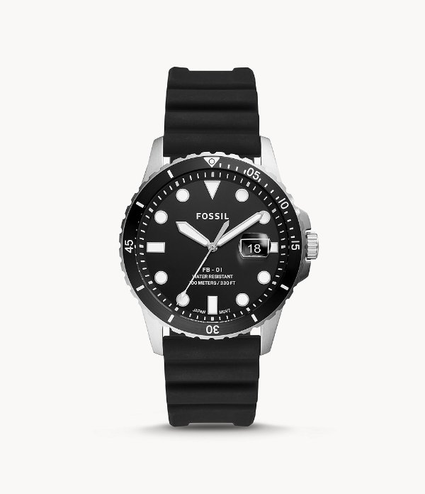 FB-01 Three-Hand Date Black Silicone Watch