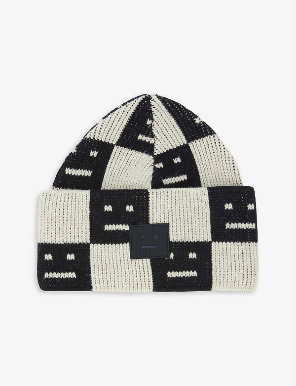 Kuri face-print wool beanie hat