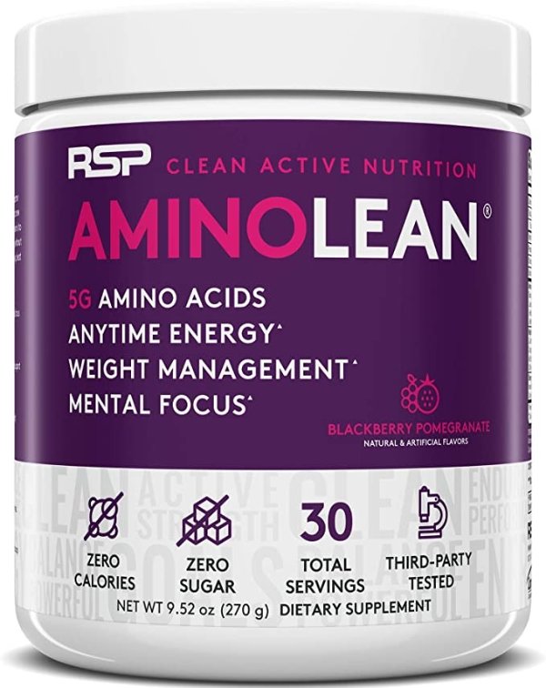 RSP AminoLean - All-in-One Pre Workout, Amino Energy, Weight Management Supplement with Amino Acids, Complete Preworkout Energy for Men & Women, Blackberry Pom
