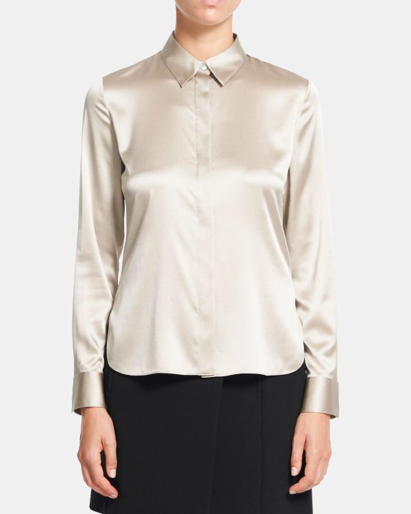 Fitted Shirt in Stretch Satin