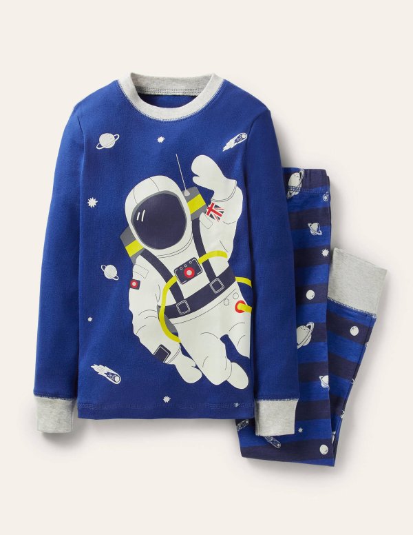 Snug Glow-in-the-dark Pajamas - Brilliant Blue Astronaut | Boden US