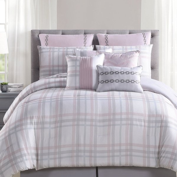 10-Piece Grey & Blush Nelima Reversible Comforter Set