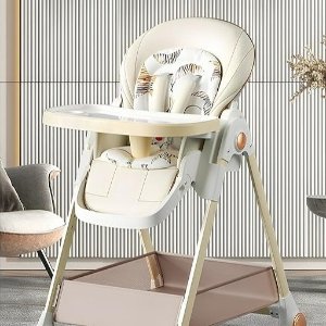 BIUSIKAN High Chair, Baby High Chair for Babies & Toddlers w/Large Storage Basket, Adjustable Height, Footrest & Recline, Foldable high Chair