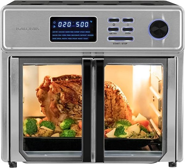 MAXX® Complete Digital Air Fryer Oven, 26 Quart, 10-in-1 Countertop Toaster Oven Air Fryer Combo, Up to 500°, 14 Accessories & 60 Recipe Cookbook, 1750W, Stainless Steel