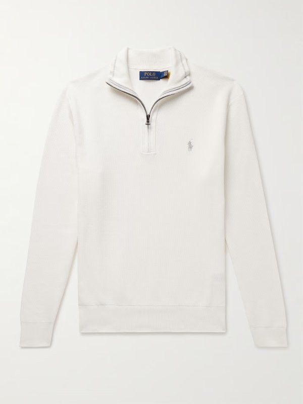 Logo-Embroidered Cotton-Pique Half-Zip Sweater