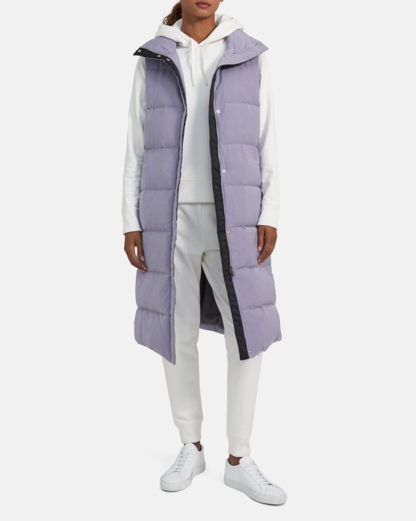 Snap-Button Puffer Vest in Twill