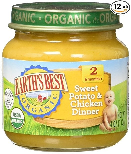 Earth's Best Organic Stage 2 Baby Food, Sweet Potato & Chicken Dinner, 4 Ounce Jars, Pack of 12