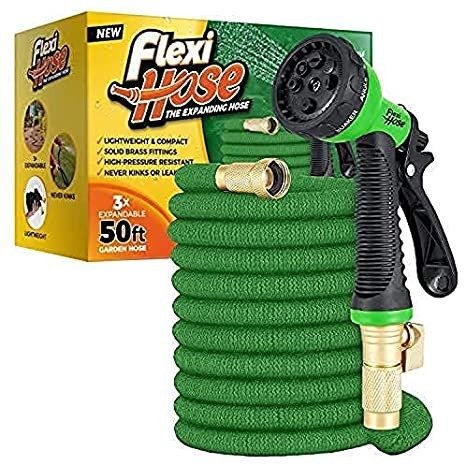 Hose with 8 Function Nozzle, Lightweight Expandable Garden Hose, No-Kinkbility, 3/4 Inch Solid Brass Fittings and Double Latex Core