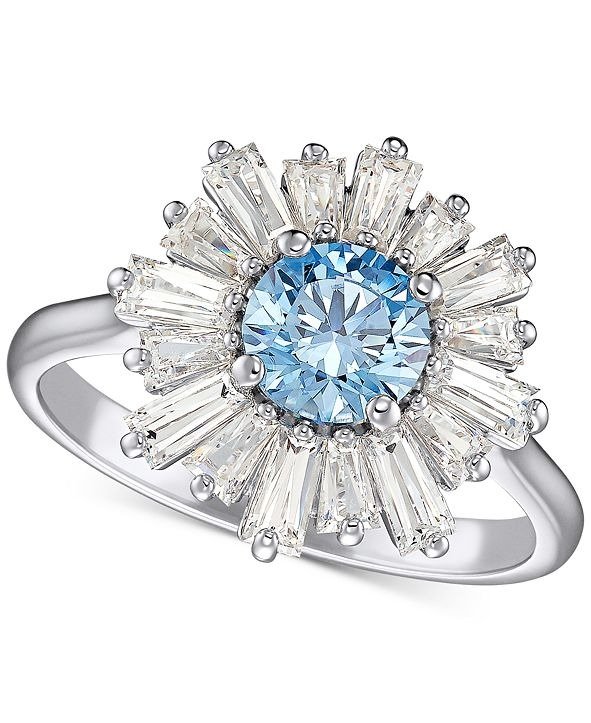 Silver-Tone Crystal Flower Sunshine Statement Ring