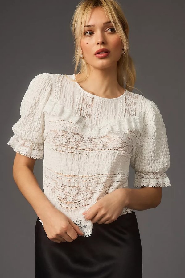 Puff-Sleeve Lace Blouse
