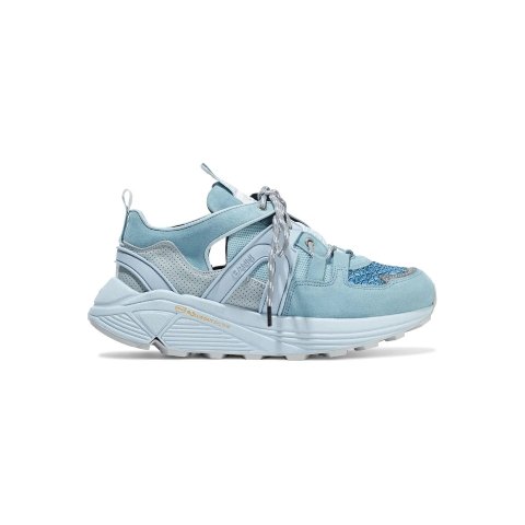 Heather perforated leather, suede and mesh sneakers