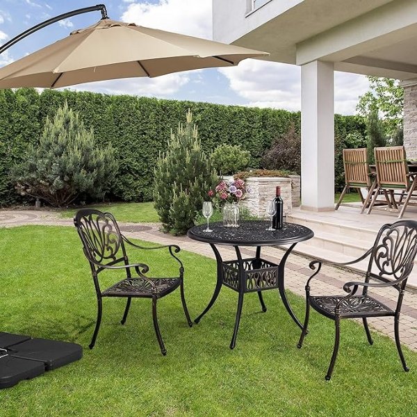 Patio Bistro Table with Umbrella Hole, Outdoor Furniture Aluminium Bistro Dining Table for Garden Backyard Porch Balcony