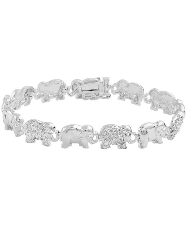Diamond Accent Elephant Link Bracelet in Fine Silver Plate or Gold Plate