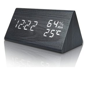 Everwood Wooden Digital Alarm Clock with Electronic LED Time Display