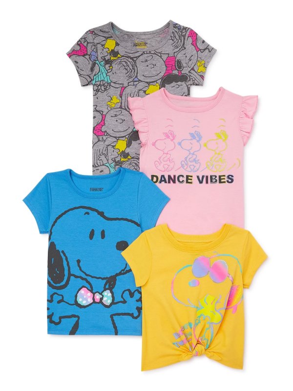 Snoopy Toddler Girl Graphic Print Fashion T-Shirts, 4-Pack, Sizes 2T-5T