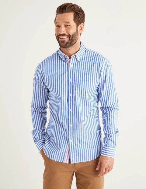 Slim Fit Poplin Stripe Shirt - Bold Blue Stripe | Boden US