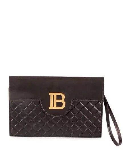 B Pouch Quilted Lambskin Logo Clutch Bag
