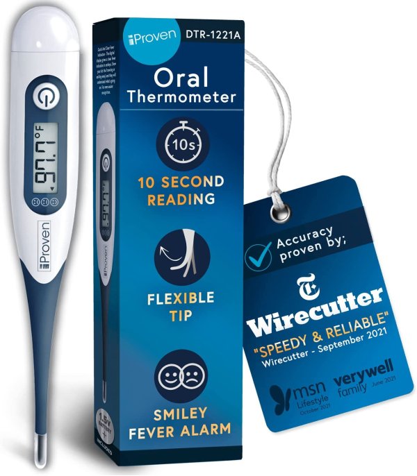 iProven Oral Thermometer, Measures in 10 Seconds with Flexible tip and Fever Alarm