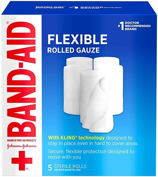 Flexible Rolled Gauze Dressing for Minor Wound Care, Soft Padding and Instant Absorption, 3 Inches by 2.1 Yards, Value Pack 5 ct