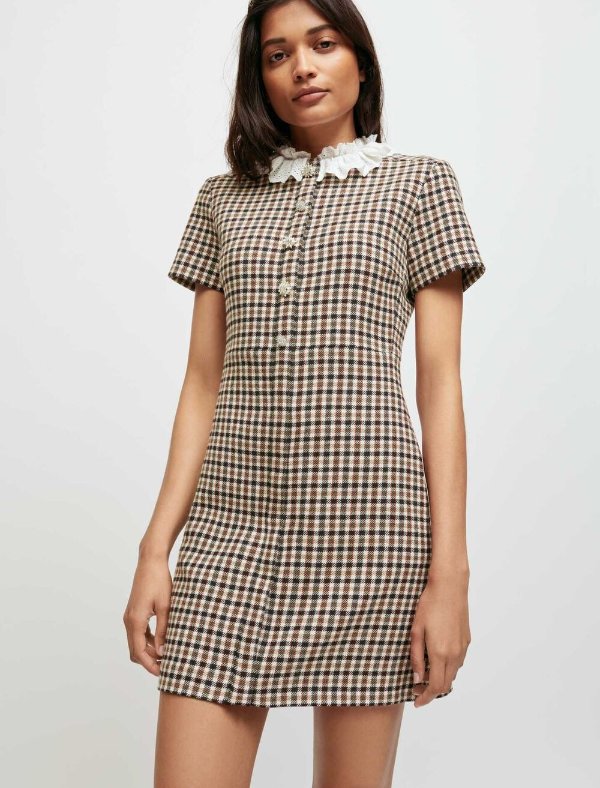 121RITAE Checked dress with lace collar