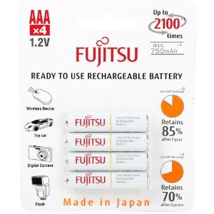 Fujitsu 2 4-Pack AAA 2100 Cycle Ni-MH Pre-Charged Rechargeable Batteries