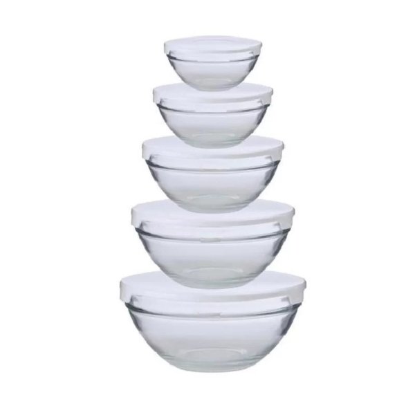 Cuisine Nested Glass Bowl 5 Container Food Storage Set