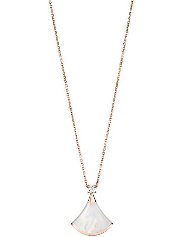Divas’ Dream 18kt pink-gold with mother of pearl and pave diamond necklace