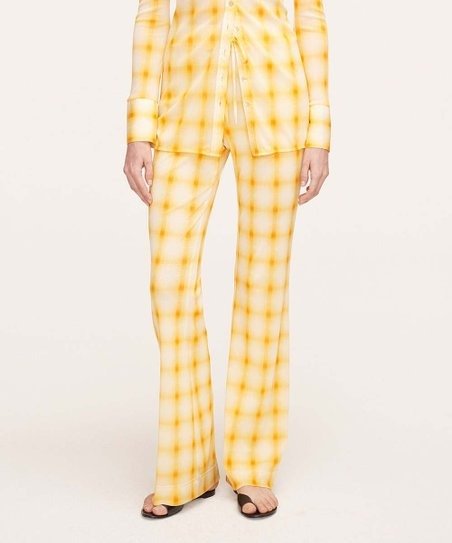 | Yellow & White Ombre Plaid Drawstring Pants - Women