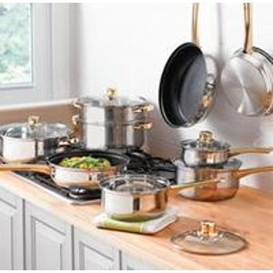 14-Piece Gold-Plated Stainless Steel Cookware Set