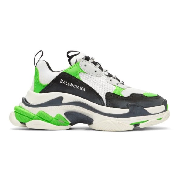 - White & Green Triple S Sneakers