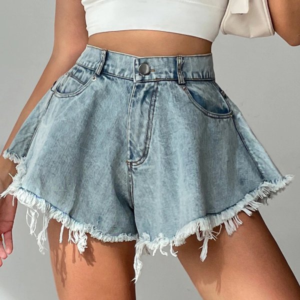 13.44US $ 24% OFF|2022 New Women Denim Shorts With Holes And High Waist Loose Tassel Jeans S-xxl - Shorts - AliExpress