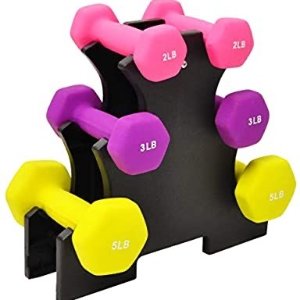 BalanceFrom Colored Neoprene Coated Dumbbell Set with Stand