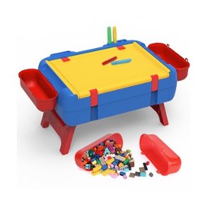 PANLOS Kids Activity Table Set-3 in 1 Luggage Learning Table and Building Brick Table with Storage Tight Fit