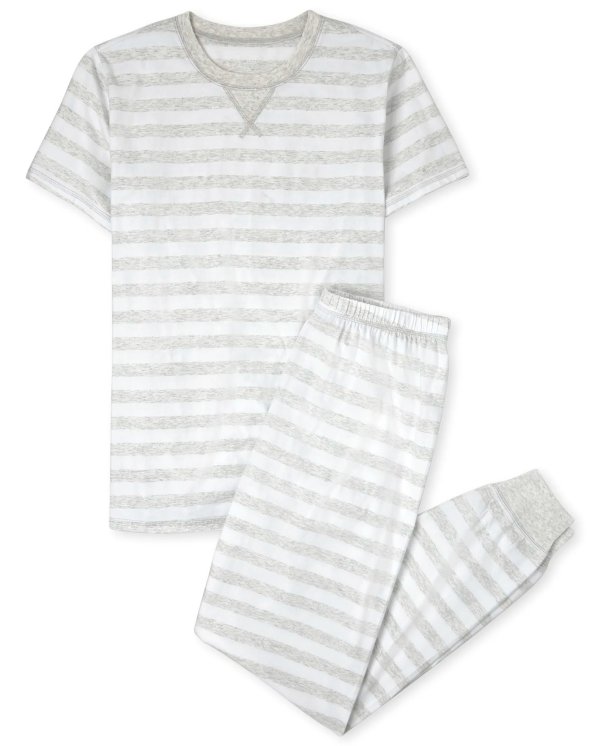 Unisex Adult Matching Family Short Sleeve Striped Matching Cotton Pajamas