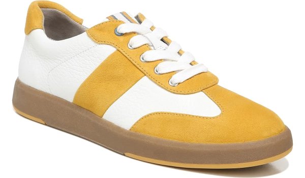 .com |EVIN SNEAKER in White Leather/Golden Rod Suede Sneakers