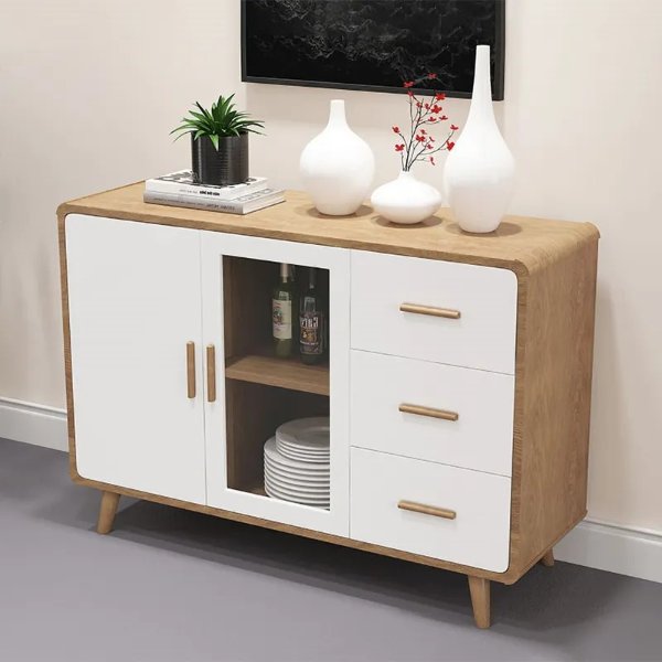 Natural Sideboard Buffet with Doors & Drawers & Shelves in Large-Homary